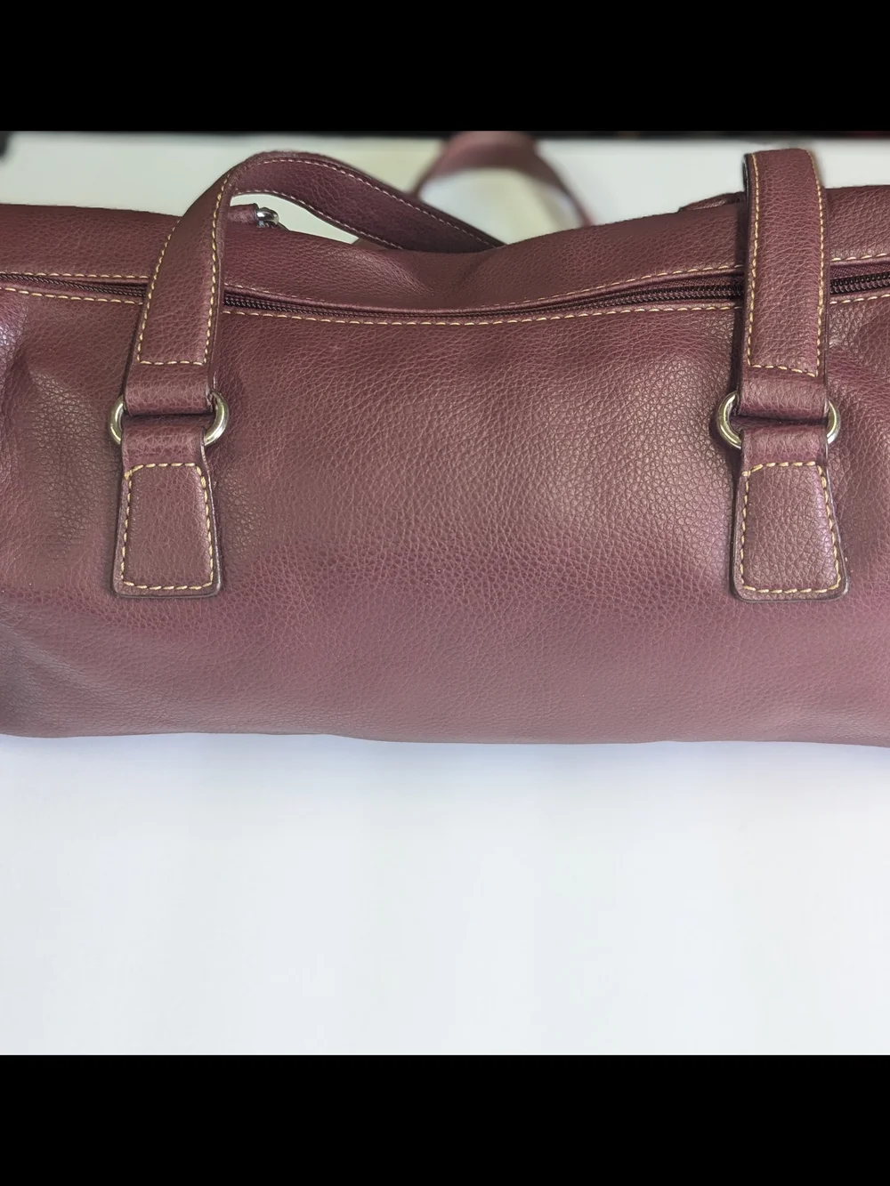 Nine West Burgundy Faux Leather Satchel Shoulder Bag Top Zip Medium Handbag 15x5